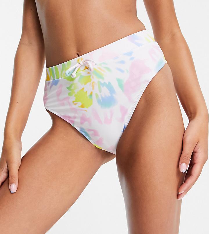 Missguided High Waist Bikini Bottom In White Tie Dye