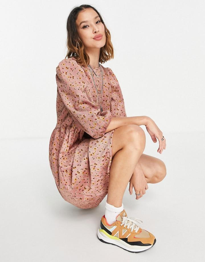 Vila Smock Dress In Pink Print-multi