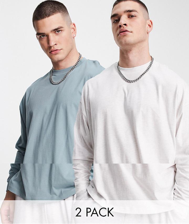 Asos Design 2 Pack Organic Blend Oversized Long Sleeve T-shirt In Multi