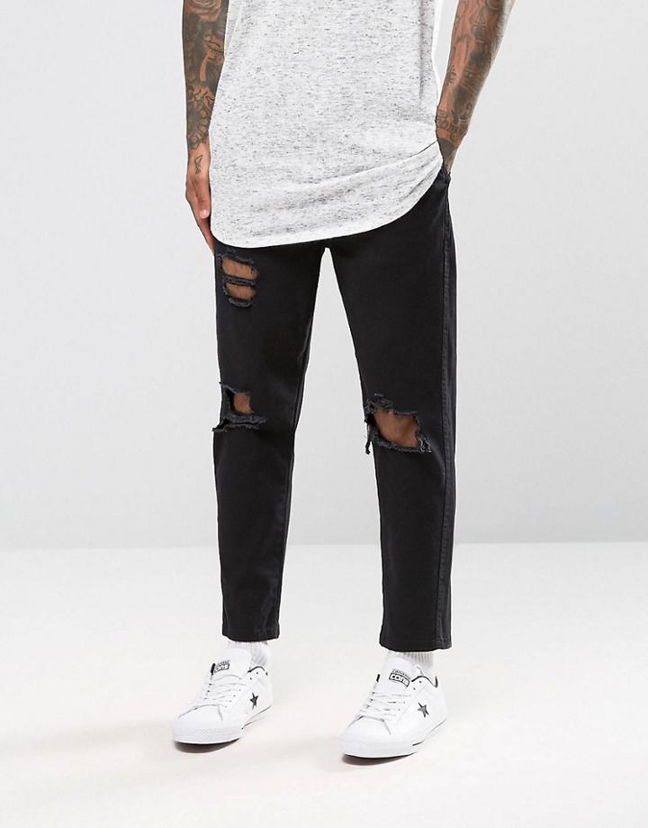 Asos Slim Cropped Chino Joggers In Black - Black