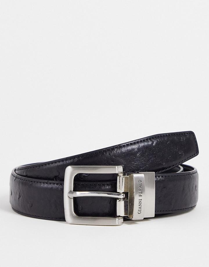 Gianni Feraud Leather Belt In Black With Square Silver Buckle
