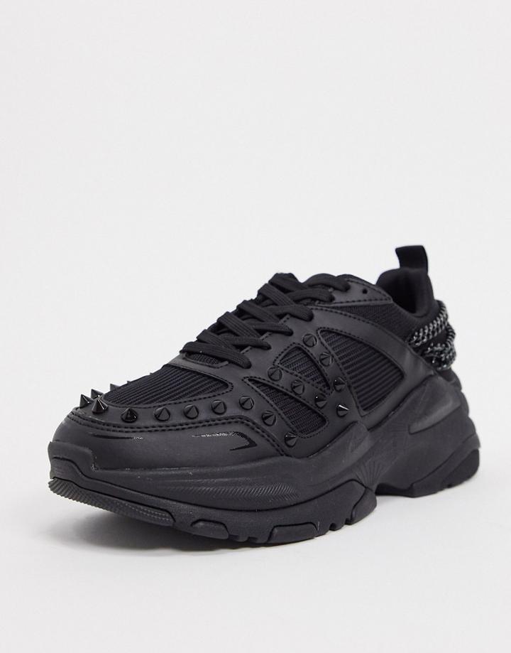 Asos Design Chunky Studded Sneakers In Black