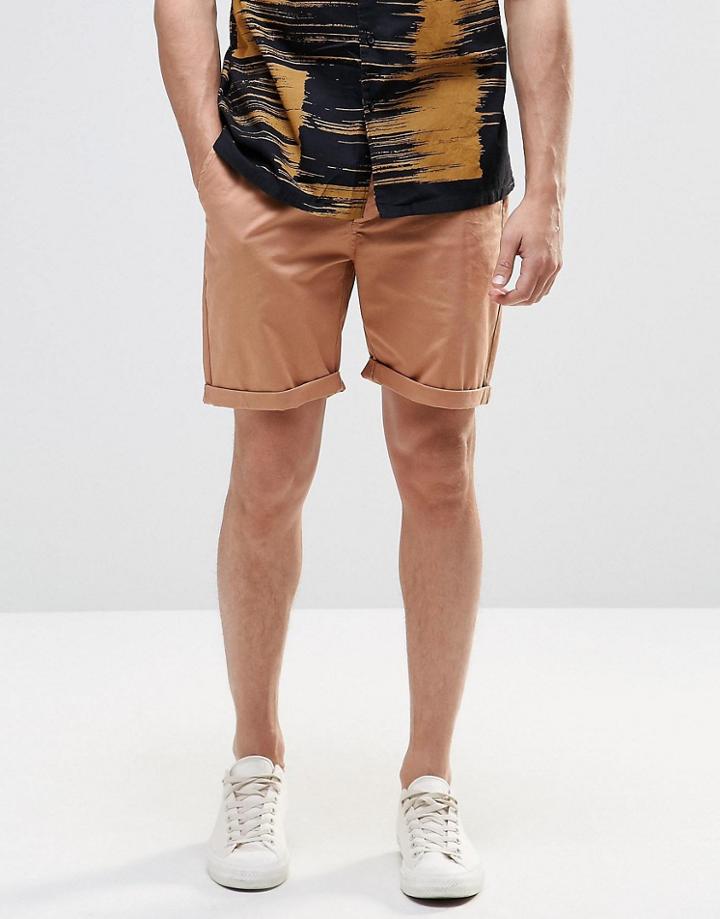 Asos Slim Chino Shorts In Beige - Indian Tan