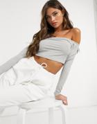 Love & Other Things Bardot Ribbed Crop Top In Gray-grey