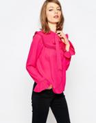 Asos Blouse With Pleated Collar & Ruffle Yoke - Pink