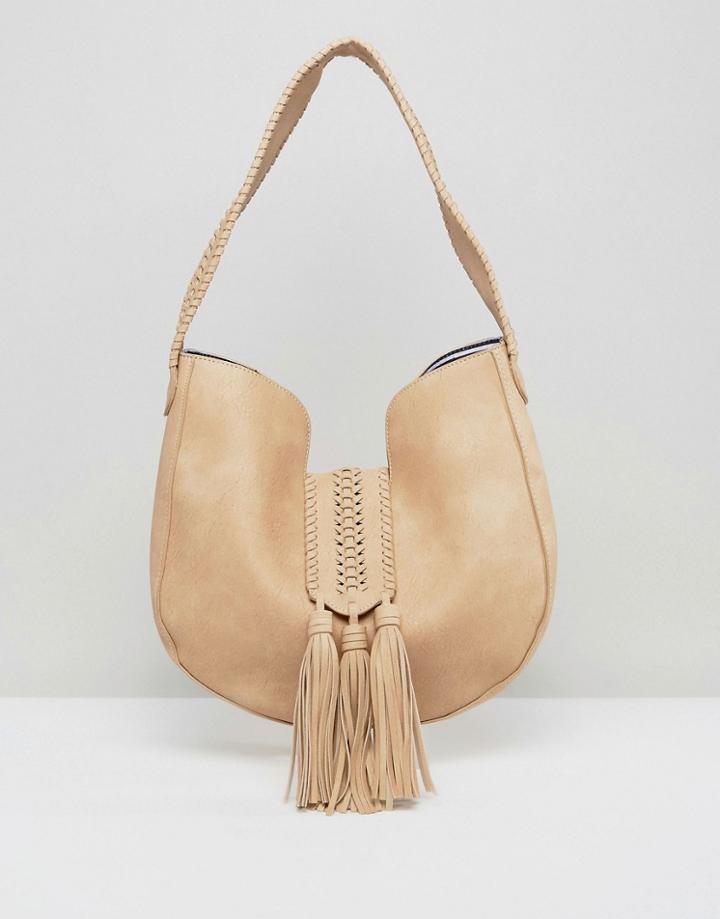 Yoki Fashion Suede Effect Shoulder Bag - Stone