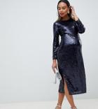 Tfnc Maternity Sequin Bodycon Midi Dress In Navy - Navy