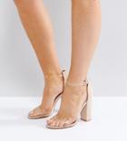 Truffle Collection Wide Fit Clear Block Heeled Sandals - Beige