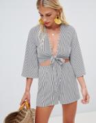 Glamorous Shirt & Short Beach Two-piece In Stripe-multi