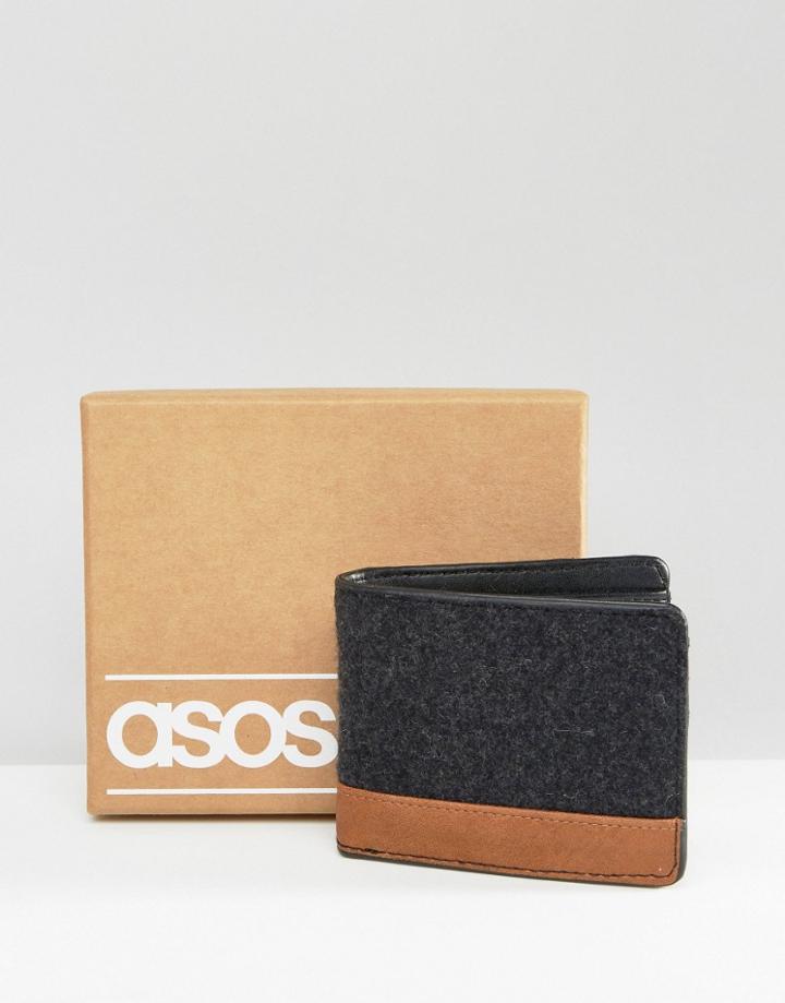 Asos Wallet In Melton With Contrast - Black