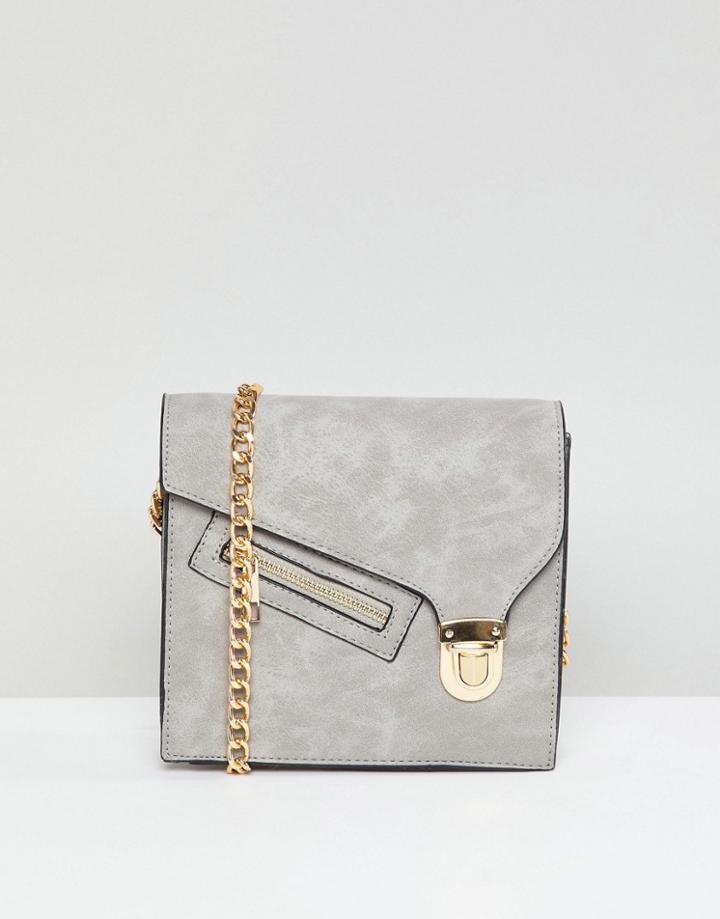Yoki Fashion Gray Shoulder Bag With Clasp And Zip - Gray