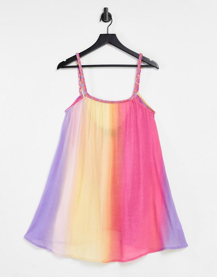Asos Design Plait Detail Beach Swing Dress In Ombre Print-multi