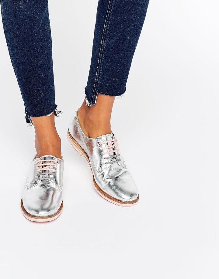 Ted Baker Loomi Leather Lace Up Flat Shoes - Silver