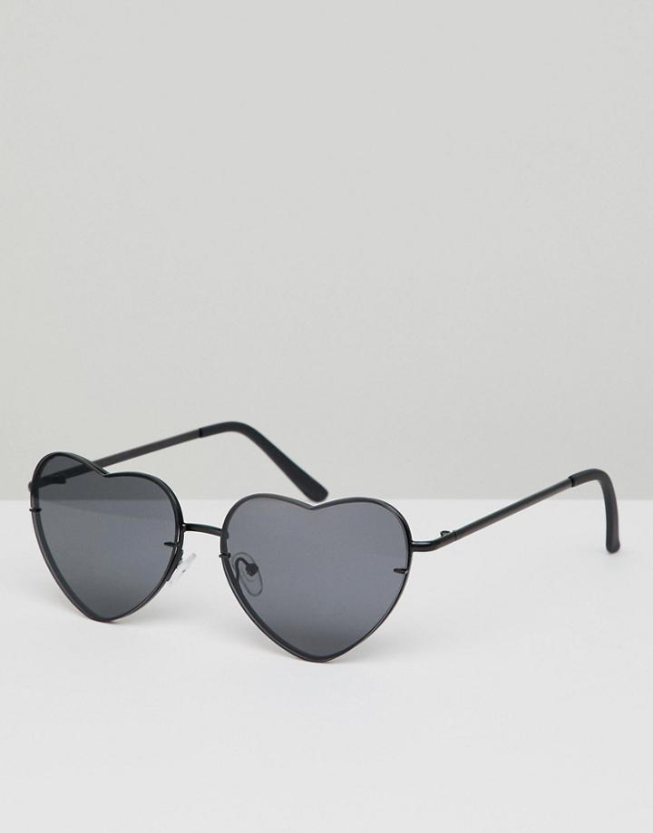 Asos Design Heart Shaped Sunglasses In Black Metal With Black Lens - Black