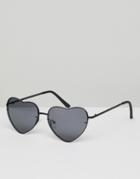 Asos Design Heart Shaped Sunglasses In Black Metal With Black Lens - Black
