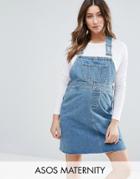 Asos Maternity Denim Overall Dress In Mid Wash Blue - Blue