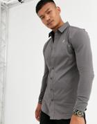 Siksilk Muscle Fit Long Sleeve Shirt In Gray With Cuff Embroidery