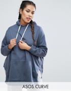 Asos Curve Hoodie In Oversized Fit With Side Splits - Blue