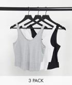 Asos Design Ultimate Organic Cotton Scoop Neck Tank In 3 Pack Save-multi