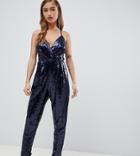Tfnc Petite Sequin Cami Jumpsuit In Black - Navy