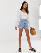 New Look Mom Shorts With Rips In Denim - Blue