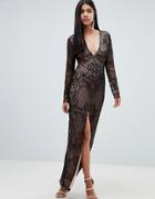 Rare Long Sleeve Embellished Maxi Dress - Black