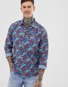 Asos Design Relaxed Shirt In Denim Floral - Blue