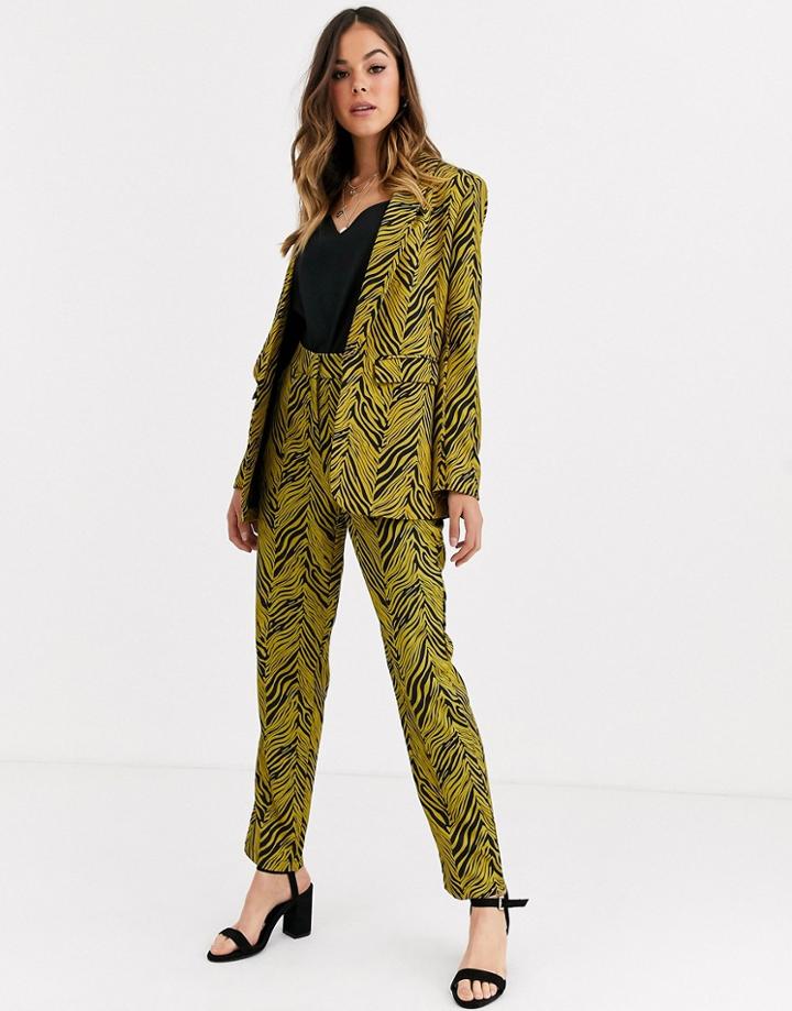 Liquorish Suit Pants Two-piece In Gold And Black Abstract Print-multi