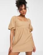 Miss Selfridge Quilted Smock Dress In Beige-brown