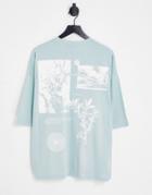 Asos Design Oversized T-shirt In Light Blue With Outdoors Back Print