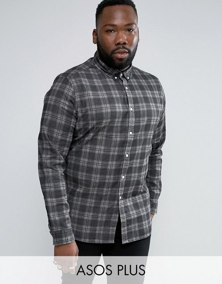 Asos Plus Skinny Denim Check Shirt In Black - Black