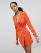 Missguided Belted Blazer Dress - Orange