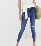 River Island Amelie Skinny Jeans With Rips In Mid Wash - Blue