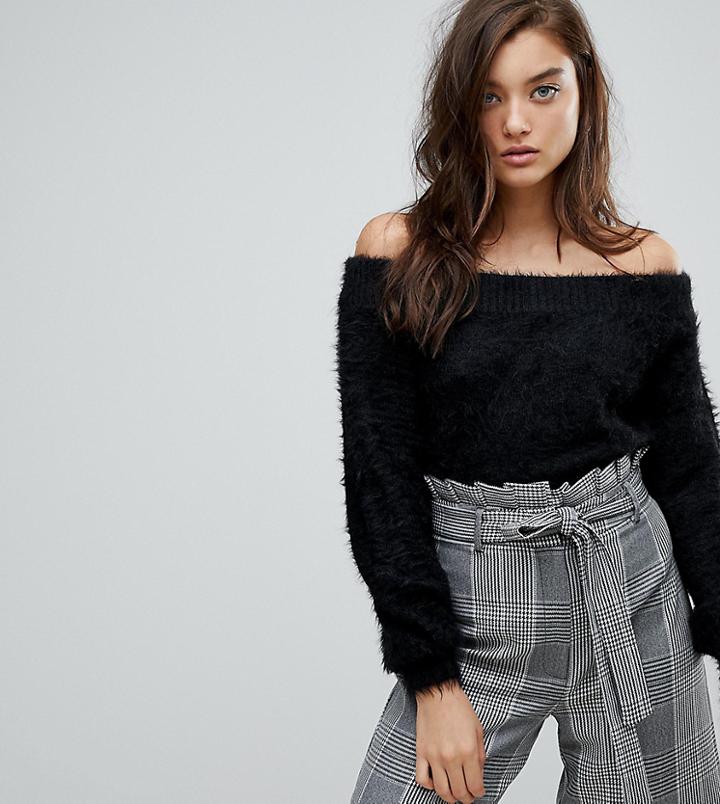 River Island Bardot Balloon Sleeve Sweater - Black