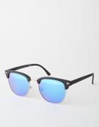 Asos Retro Sunglasses With Blue Mirror Lens - Black