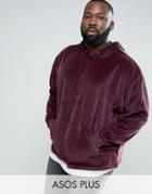 Asos Plus Oversized Velour Hoodie With T-shirt Hem - Red