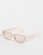 Asos Design Recycled Frame Square Sunglasses In Milky White