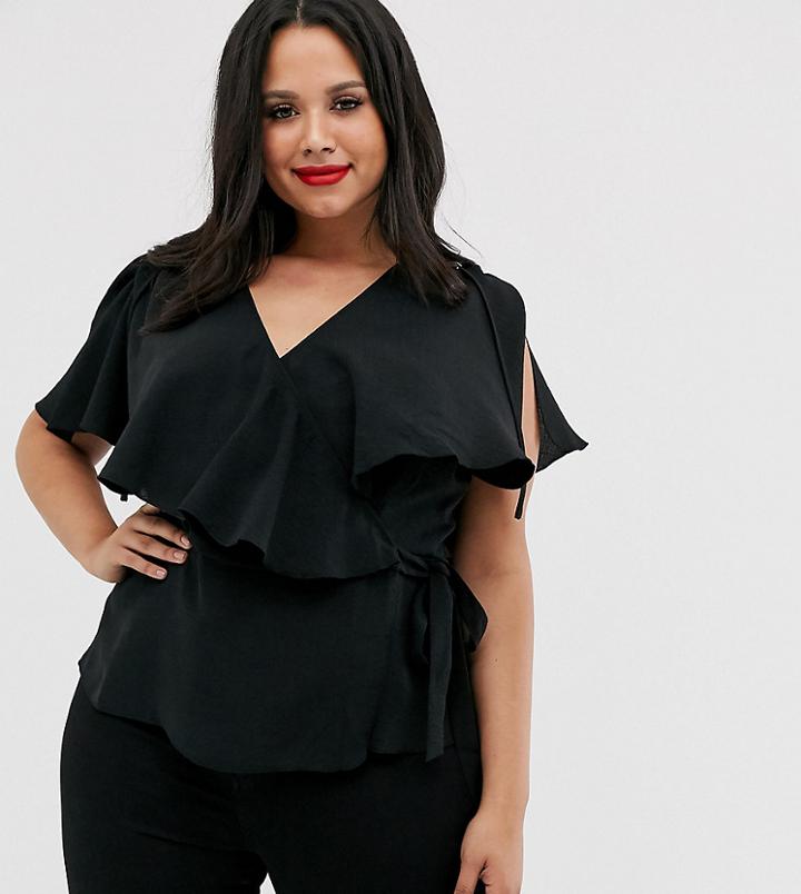 Asos Design Curve Wrap Top With Cape Detail