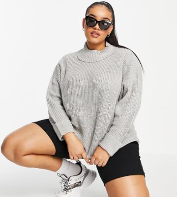 Threadbare Curve Roll Neck Sweater In Lilac-grey