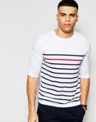 Asos 3/4 Sleeve T-shirt With Highlight Stripe - White