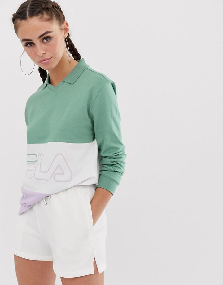 Fila Rugby Top With Front Logo In Pastel Color Block - Green