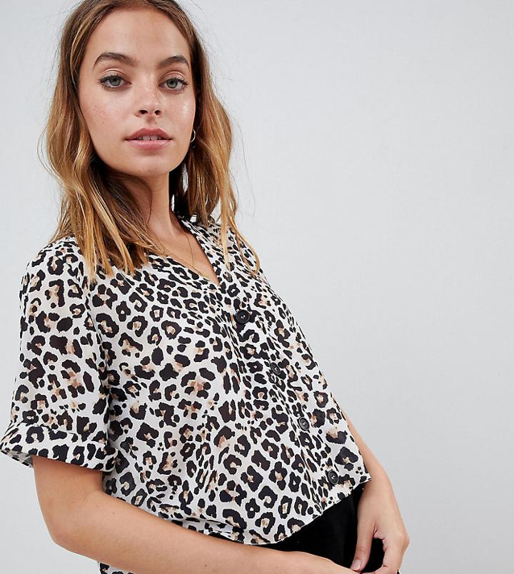 New Look Petite Button Down Animal Print Boxy Shirt - Brown