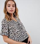 New Look Petite Button Down Animal Print Boxy Shirt - Brown