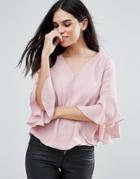Love & Other Things Frill Sleeve Top With Open Back - Pink