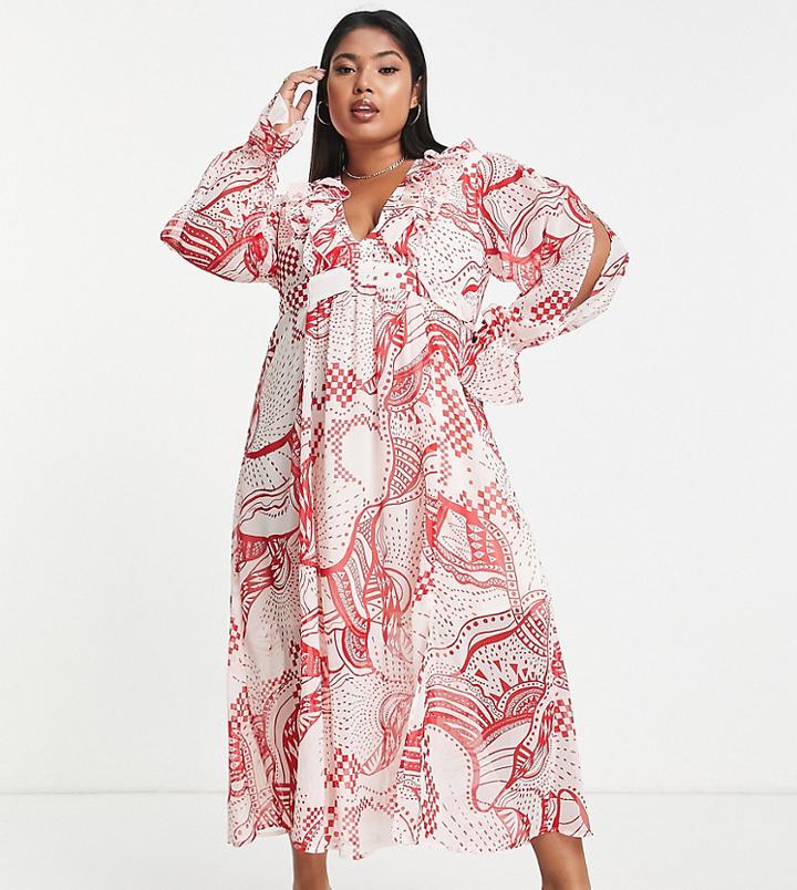 River Island Plus Ruffle Midi Dress In Red