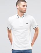 Fred Perry Laurel Wreath Polo Shirt Single Tipped Pique In Slim Fit - White