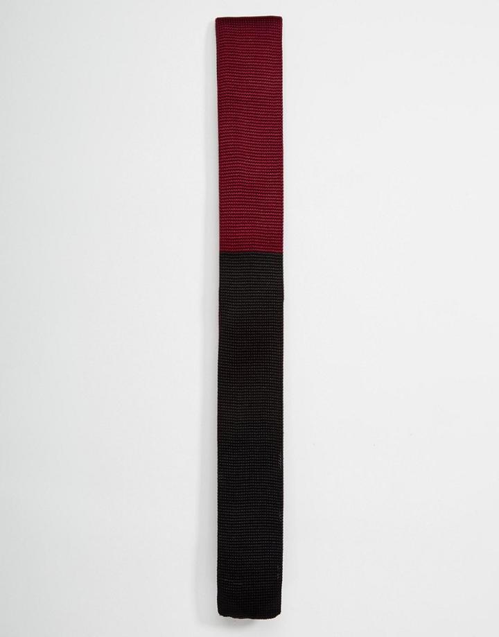 Asos Knitted Tie In Black And Burgundy Color Block