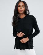 H.one Side Slit Wool Mix Hoody - Navy