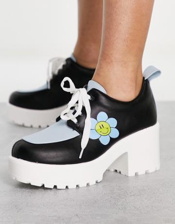 Koi Footwear Wallflower Chunky Shoes In Black Flower Print - Black