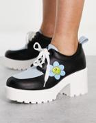 Koi Footwear Wallflower Chunky Shoes In Black Flower Print - Black